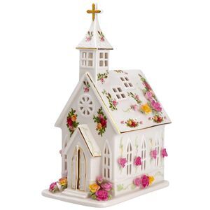 Royal Albert Old Country Roses Electric Light Up Church VERY RARE!
